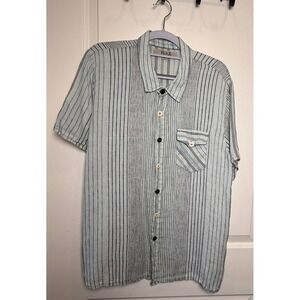 FLAX 100% Linen Sage Striped‎ Button Down Top M Coastal Capsule